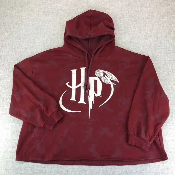 Wizarding World of Harry Potter Women's 1X  Crop Hoodie Sweatshirt Maroon Snitch - Picture 2 of 9